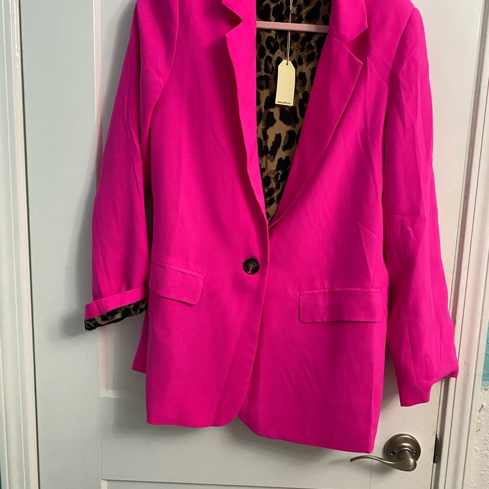JODIFL Fuchsia Blazer with Animal Print Lining